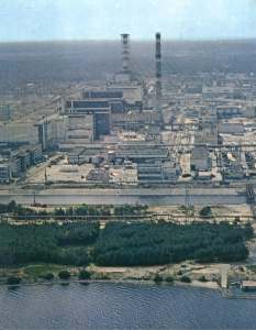 Pohled na elektrárnu Černobyl