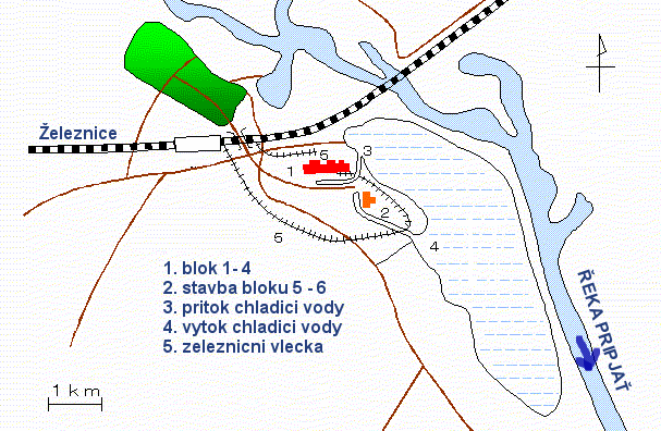 Schematická mapa okolí elektrárny